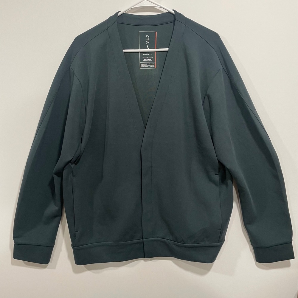 Nike 24.7 Incredibly Soft Cardigan Mens Medium Green HQ6948-390 NWT $125